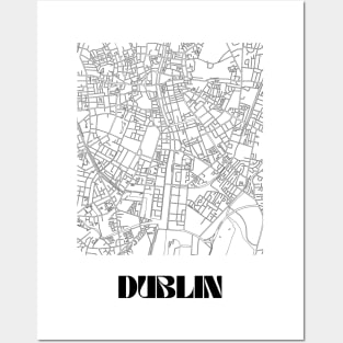 Retro Map of Dublin, Ireland Minimalist Line Drawing Posters and Art